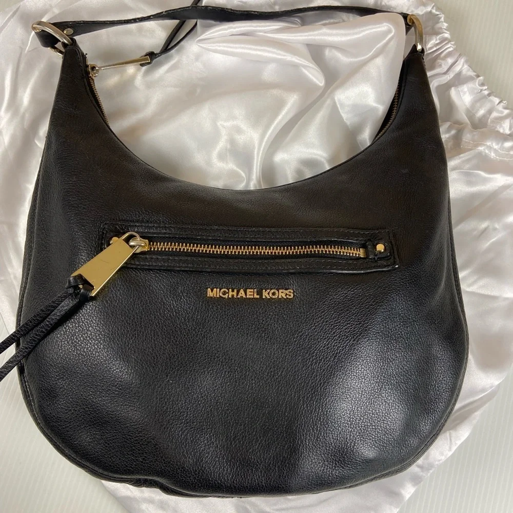 Michael Kors Pebbled Leather Hobo Shoulder Bag – Black